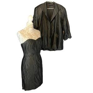 Vintage USA Jolie Madame Strapless Taffeta dress & coat metallic set medium